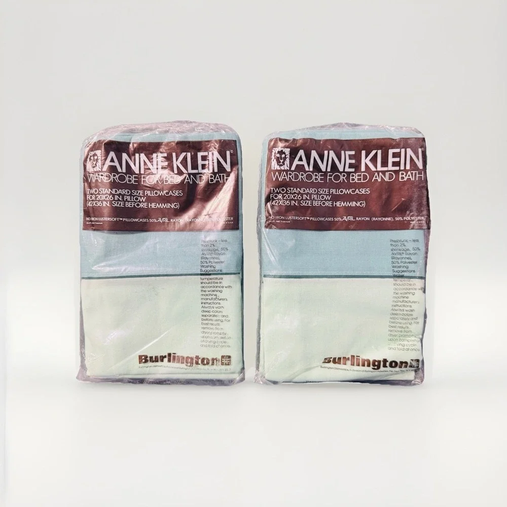 Vintage Anne‎ Klein Standard Pillowcases NOS Burlington Lustersoft USA 2 pk Mint